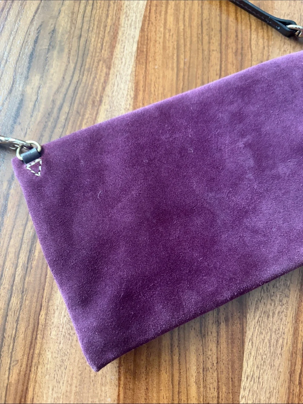Dooney & Bourke Plum Suede Fold-Over Clutch with Strap